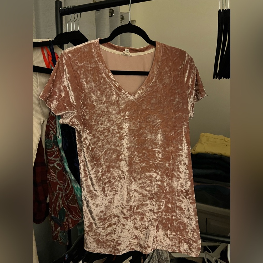 POL Velvet Short Sleeve Blush Color Top